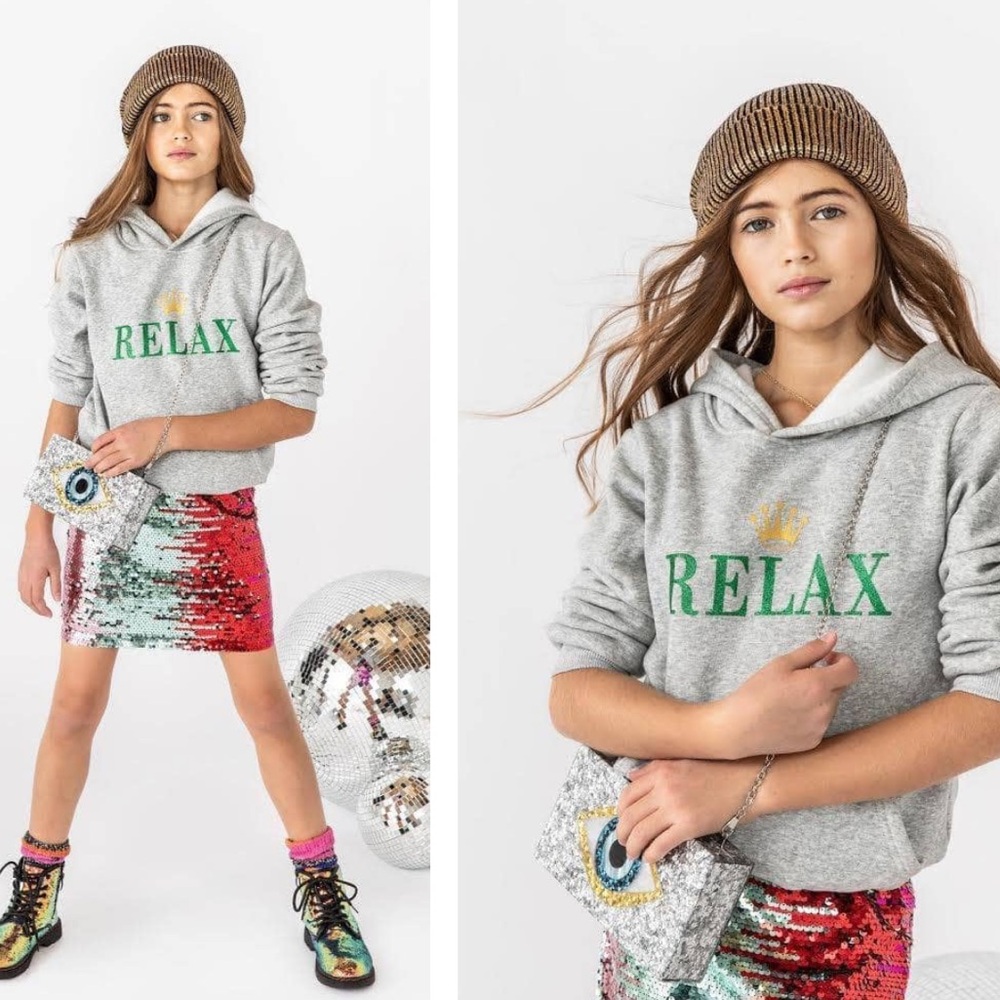 Gray Hoodie with Green Print for Kids
